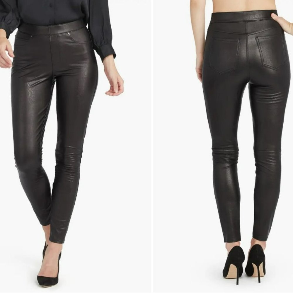 Spanx Black Faux Leather-Like Pull-on Ankle Stretchy Skinny Pants Size S -‎ NEW